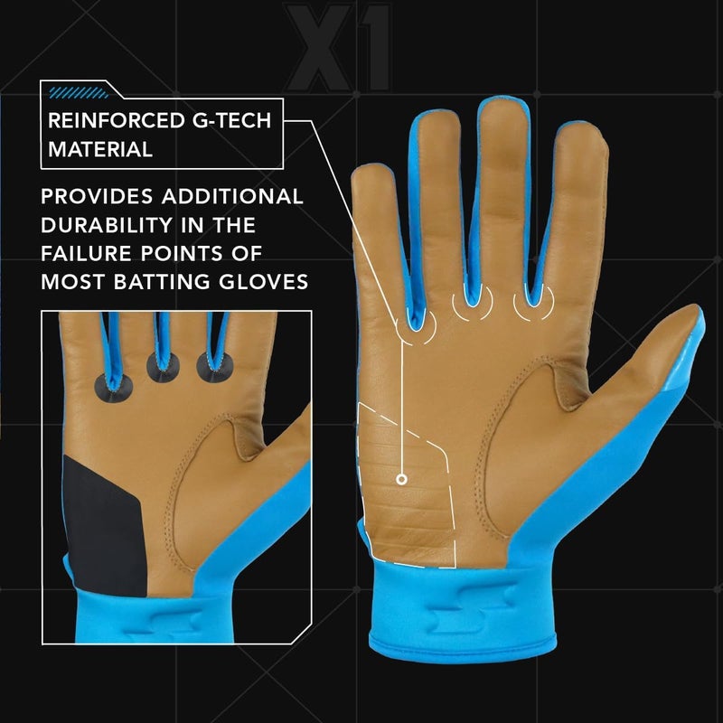 SSK X1 Color Rush Youth Baseball Batting Gloves - Durable Cabretta Leather Palm - 11 Colors - Image 3